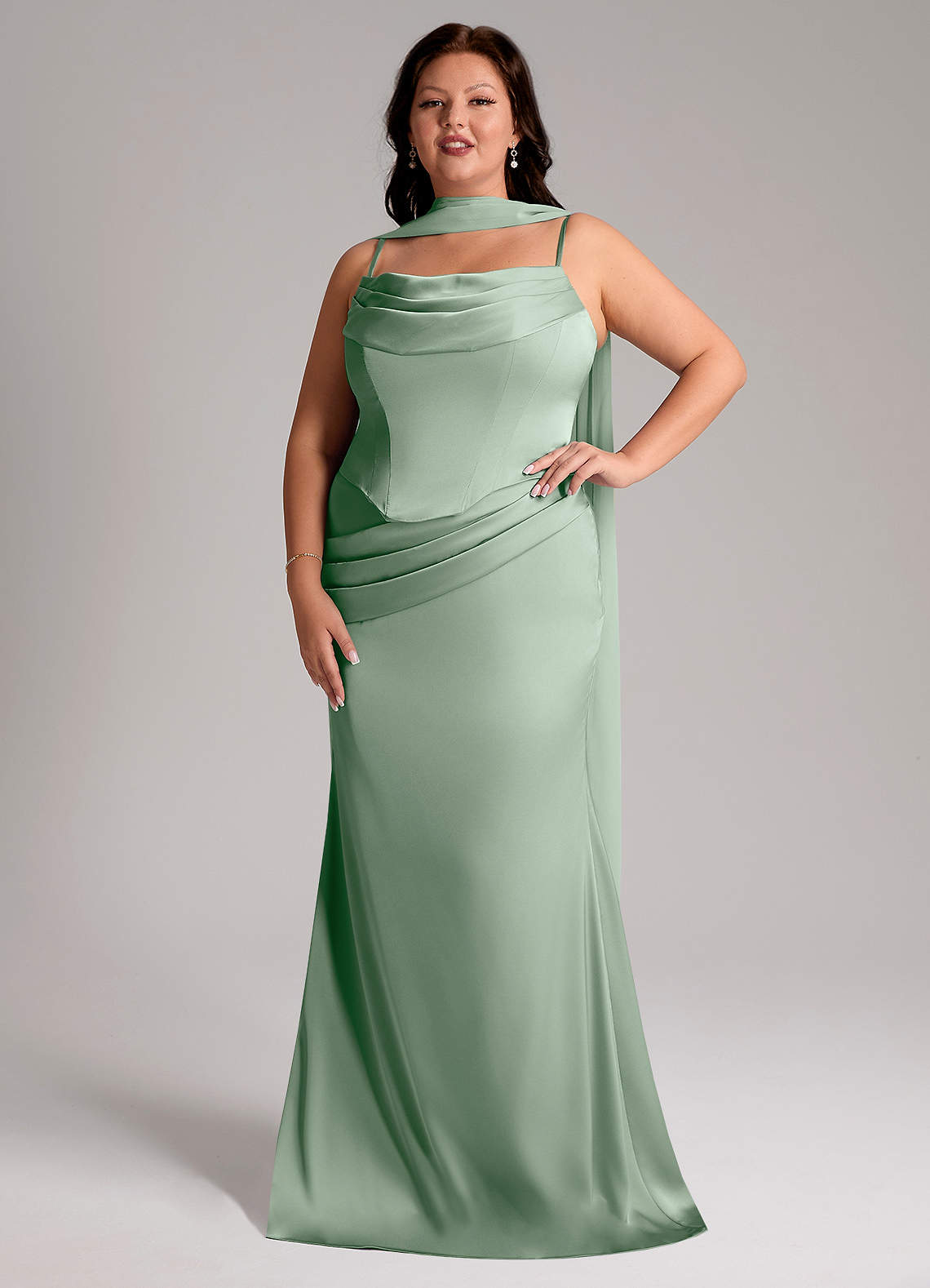 Azazie Sorrel Bridesmaid Dresses Agave Mermaid Strapless Stretch Satin Convertible Dress image6