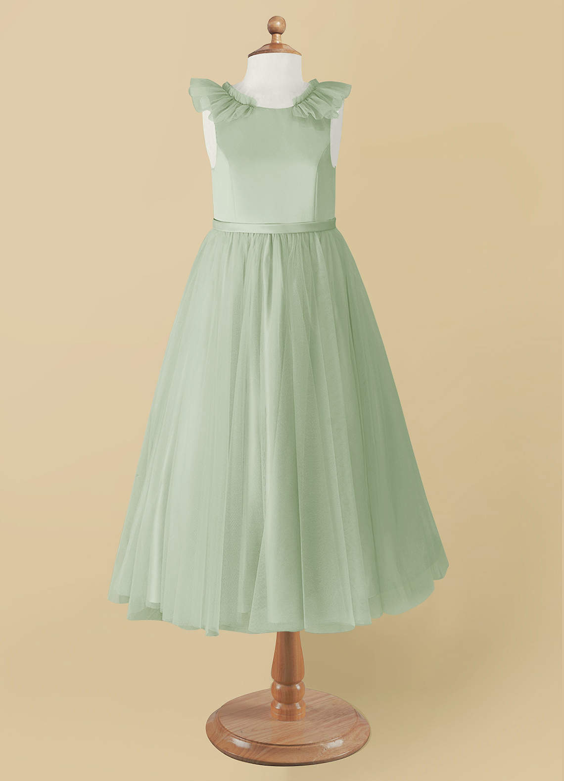 Azazie Dolly Venta Final Vestido de Dusty Rose de Tul de Corte En A con Lazo image6