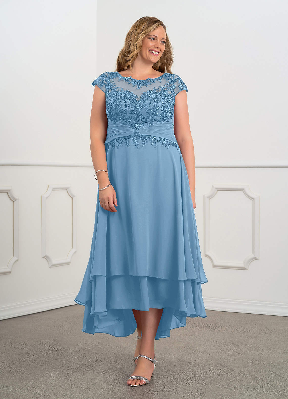 Azazie Shonda Mother of the Bride Dresses Steel Blue Lace Chiffon Dress image1
