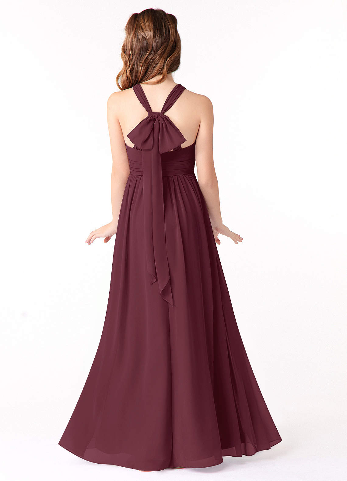 Azazie Jaylah Junior Cabernet A-Line Ruched Chiffon Dress image1