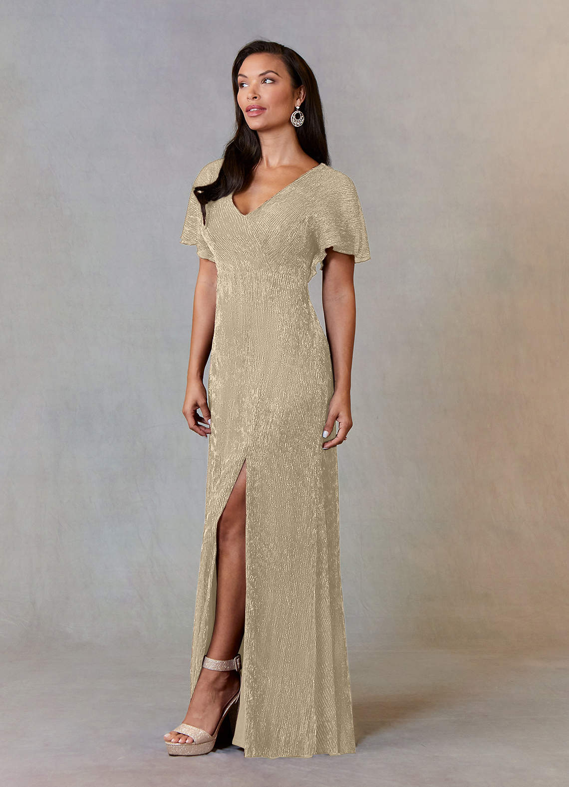 Upstudio Yuma Venta Final Vestido de Champán de Malla Metálica de Corte En A image2