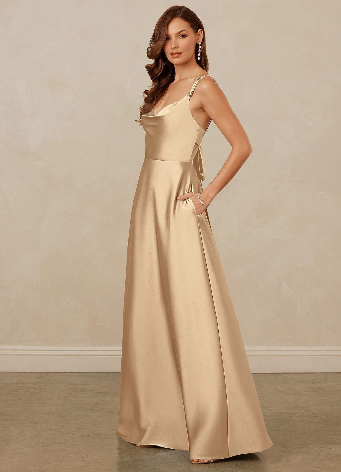 Christian Siriano Bridal for Azazie 1001 Bridesmaid Dresses Cowl Neck Stretch Satin A-line Dress image3