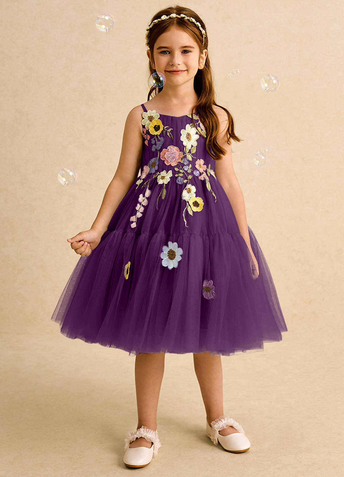 Azazie Osea vestidos de niña de las flores Vestido de Uva de Tul de Princesa con Plisado image1