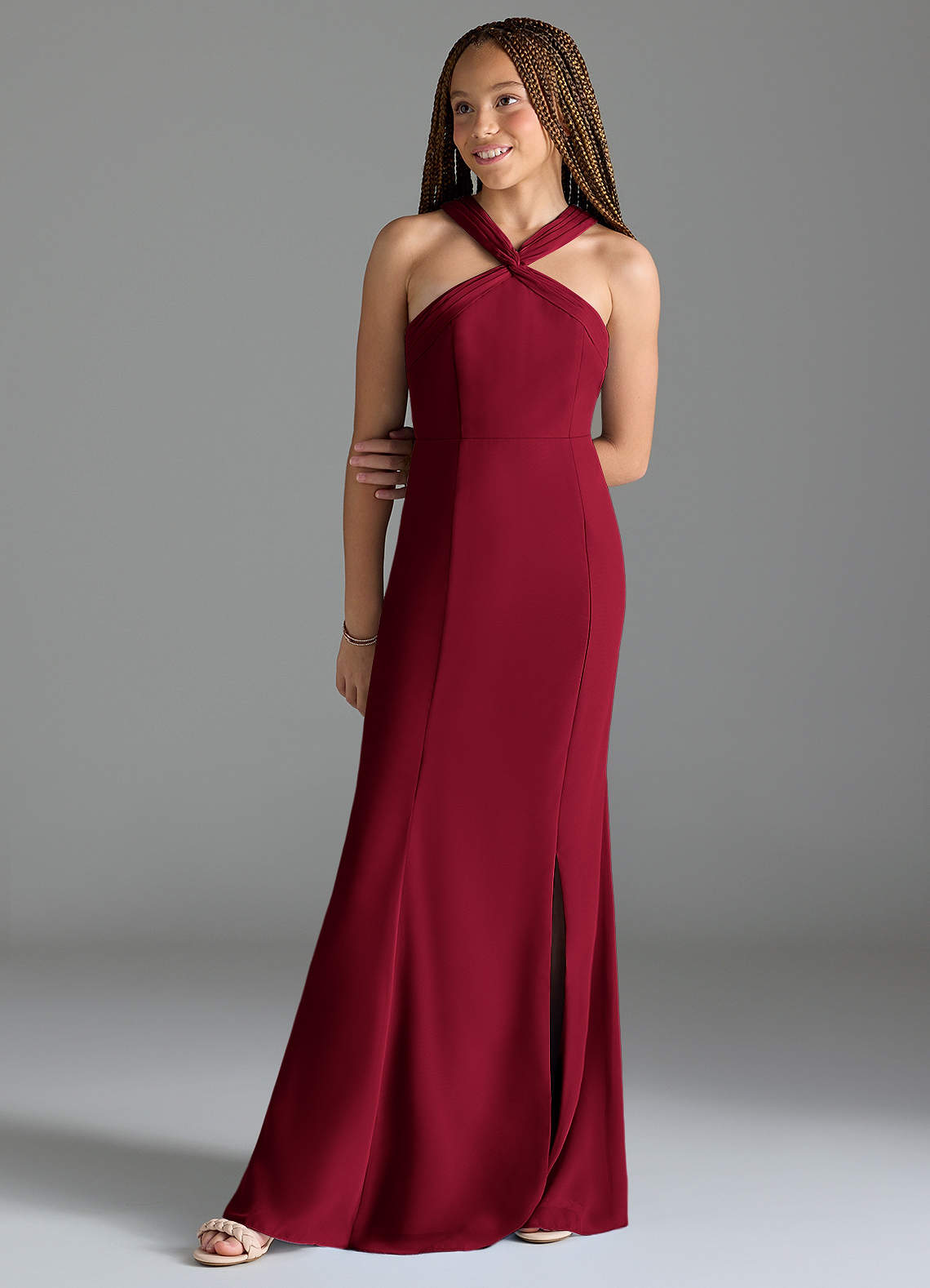Azazie Rue Junior Burgundy Mermaid Side Slit Chiffon Dress image1