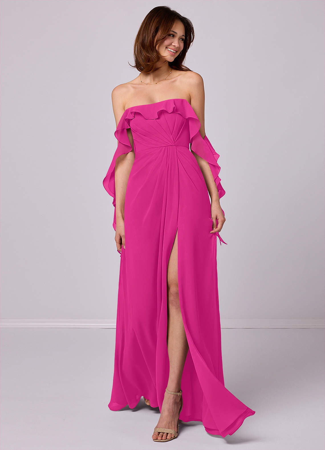 Barbie ♥ Azazie Bridesmaid Dresses A-Line Off the Shoulder Chiffon Floor-Length Dress image1