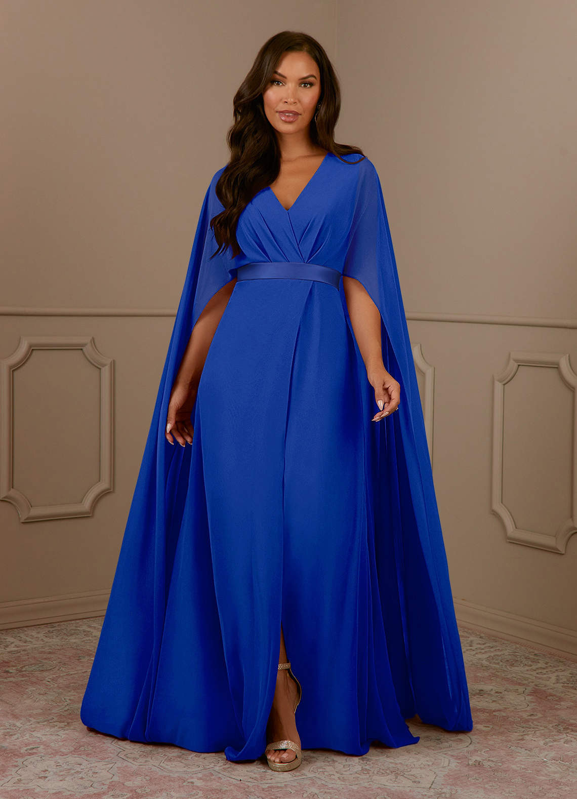 Azazie Isa Kleider für die Brautmutter A-Linie V-Hals Gefaltet Chiffon Kleid Königsblau image1