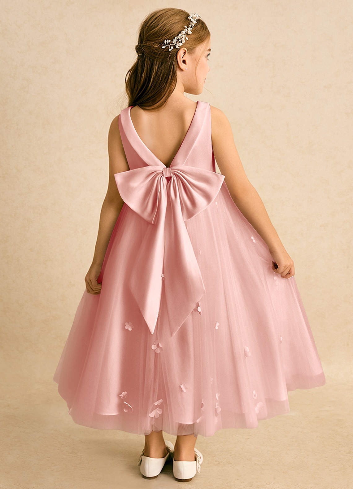 Azazie Angel Flower Girl Dresses Rosette Ball-Gown Bow Tulle Dress image1