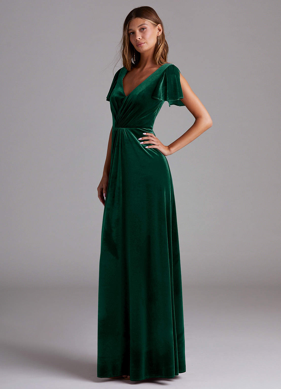 Azazie Soren Bridesmaid Dresses Emerald A-Line Velvet Dress image2