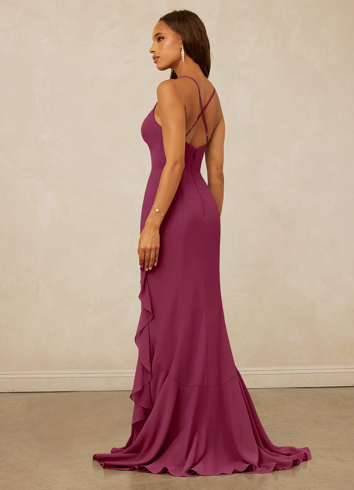 Christian Siriano Bridal for Azazie 1006 Bridesmaid Dresses Mulberry Mermaid Ruched Chiffon Dress image1