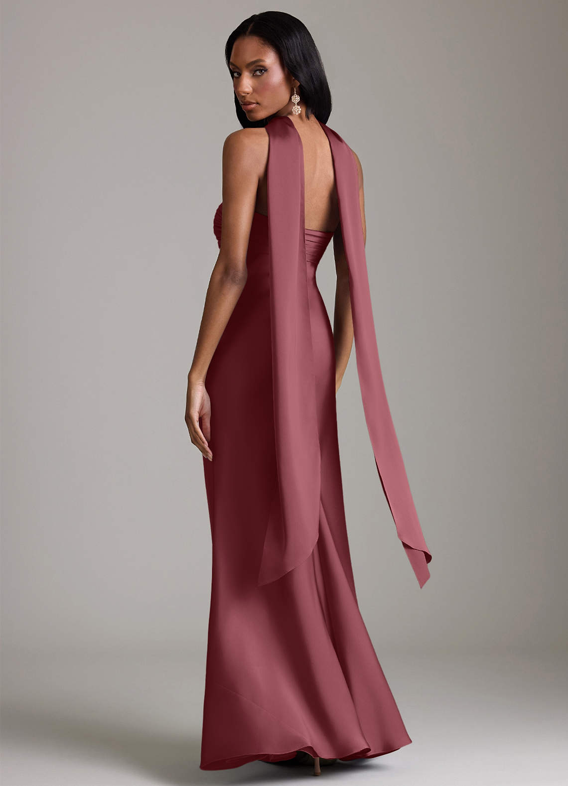 Azazie Saylor Brudtärnklänningar Klä av Sjöjungfru i Stretch Satin Axelbandslös Desert Rose image7