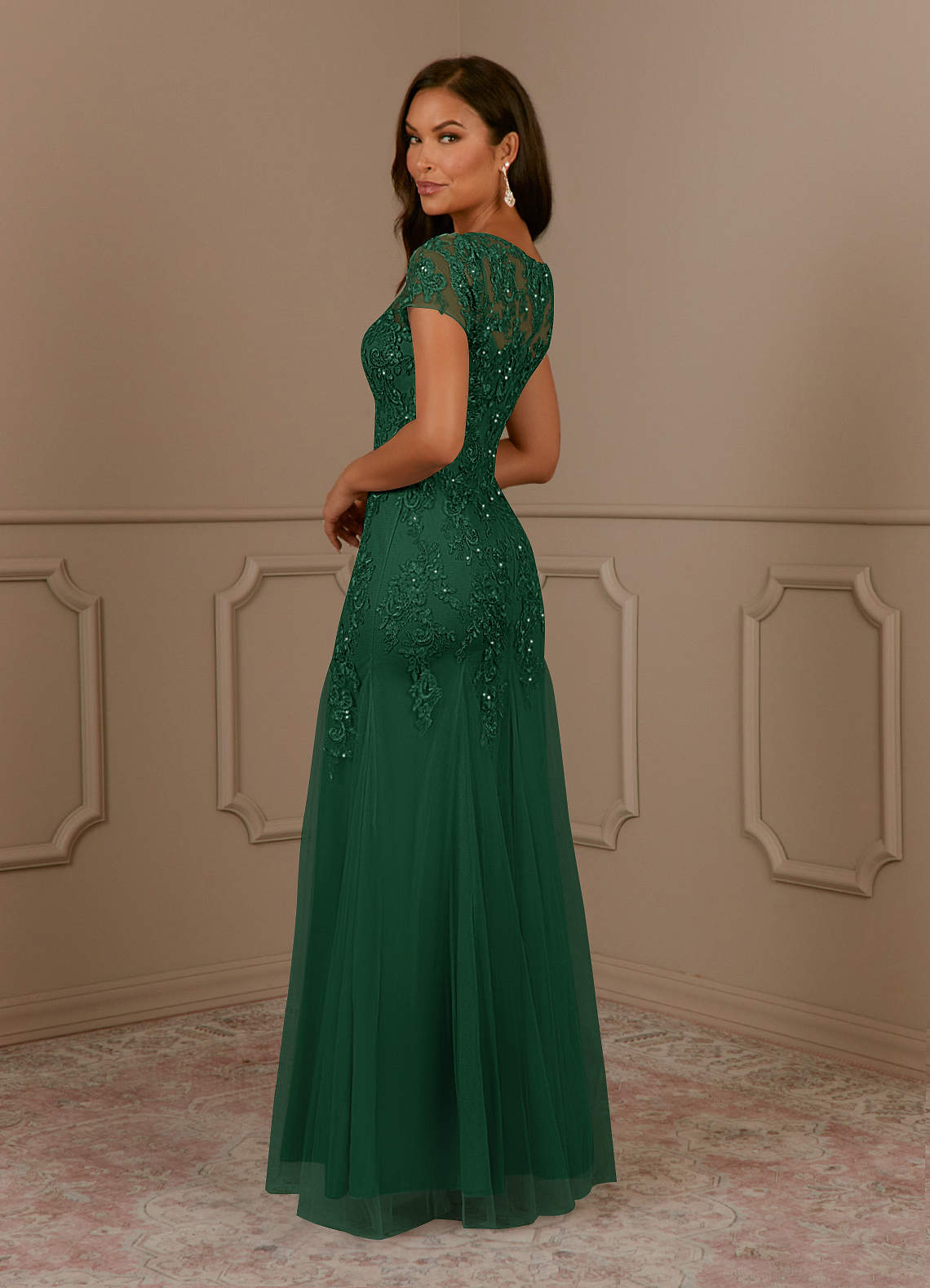 Azazie Laurie Mother of the Bride Dresses Dark Green Mermaid Scoop Sequins Tulle Dress image4