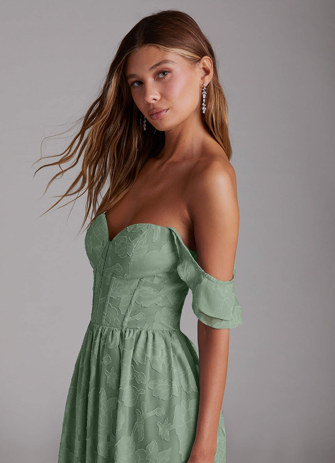 Azazie Denisse Bridesmaid Dresses Matcha A-Line Ruched Floral Burnout Dress image4