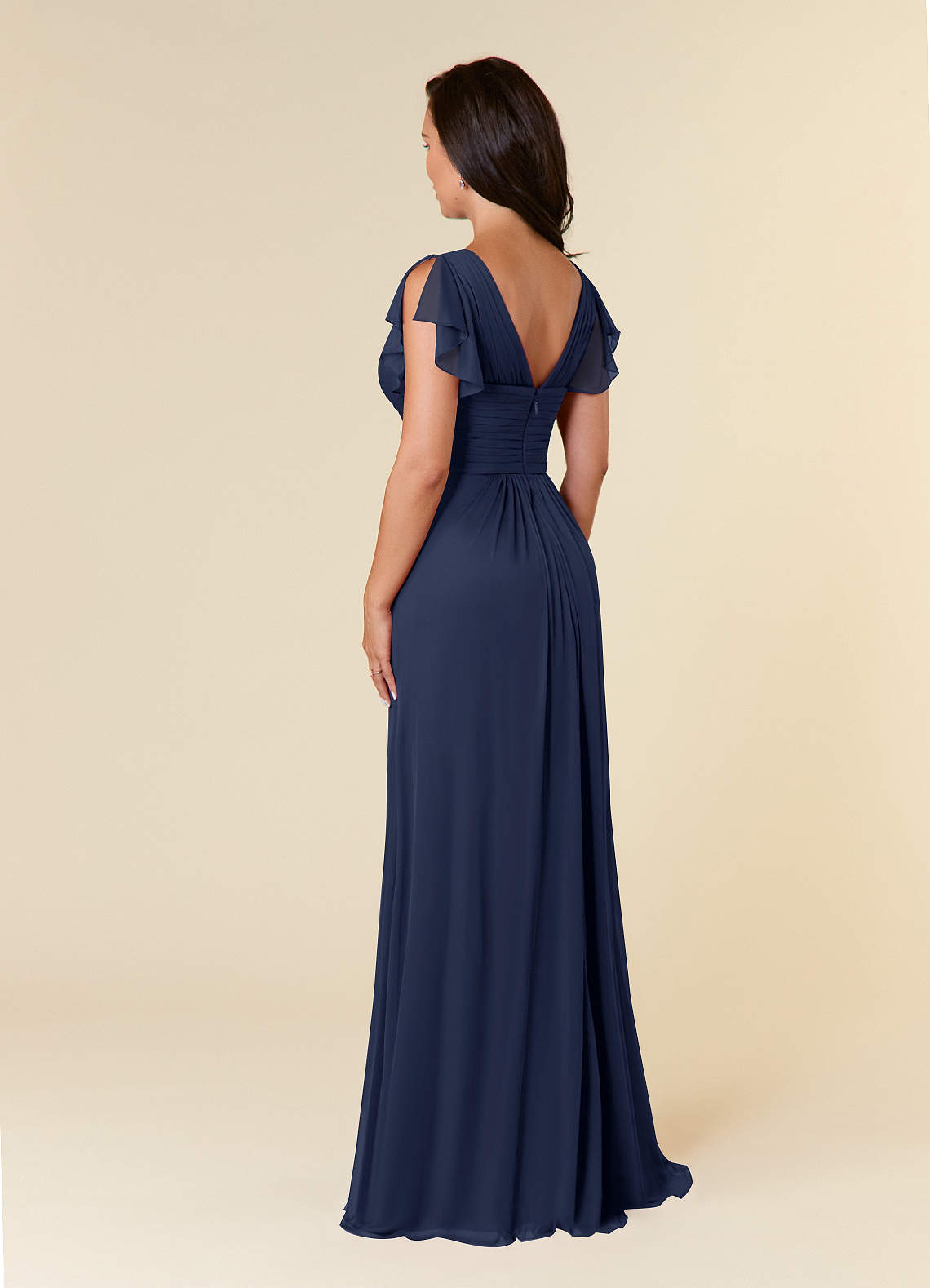 Azazie Reneya Mother of the Bride Dresses Dark Navy A-Line Pleated Mesh Dress image2