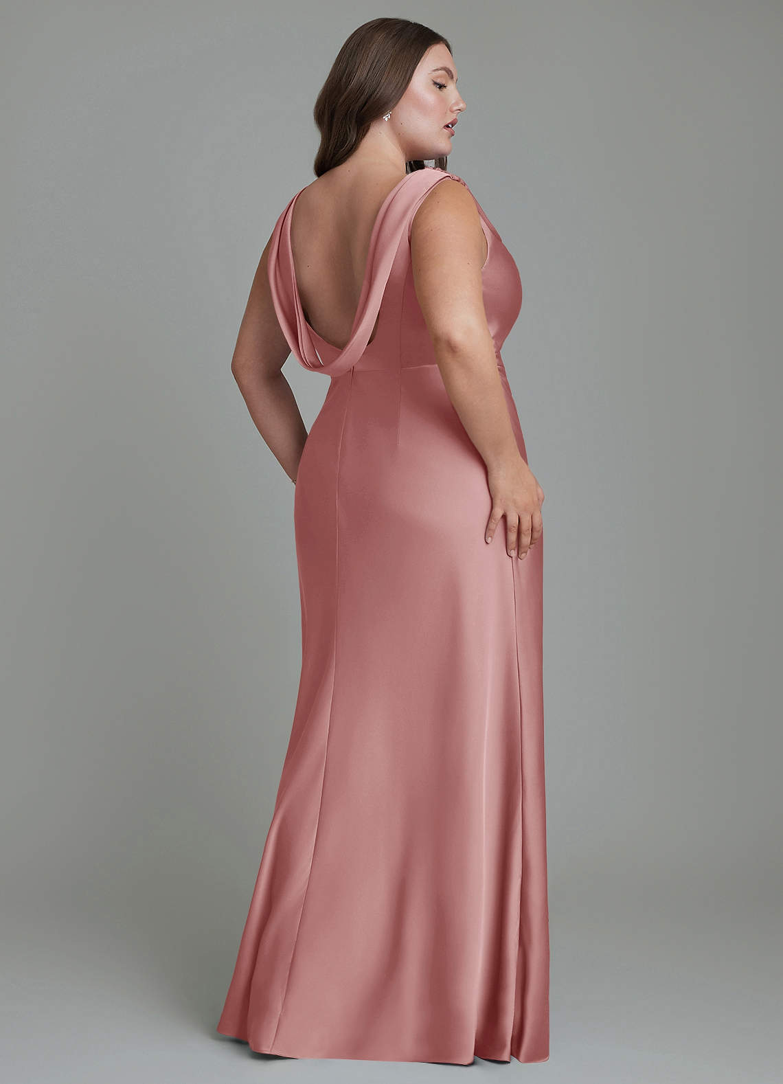 Azazie Kieryn Bridesmaid Dresses Dusty Rose Mermaid Pleated Stretch Satin Dress image7