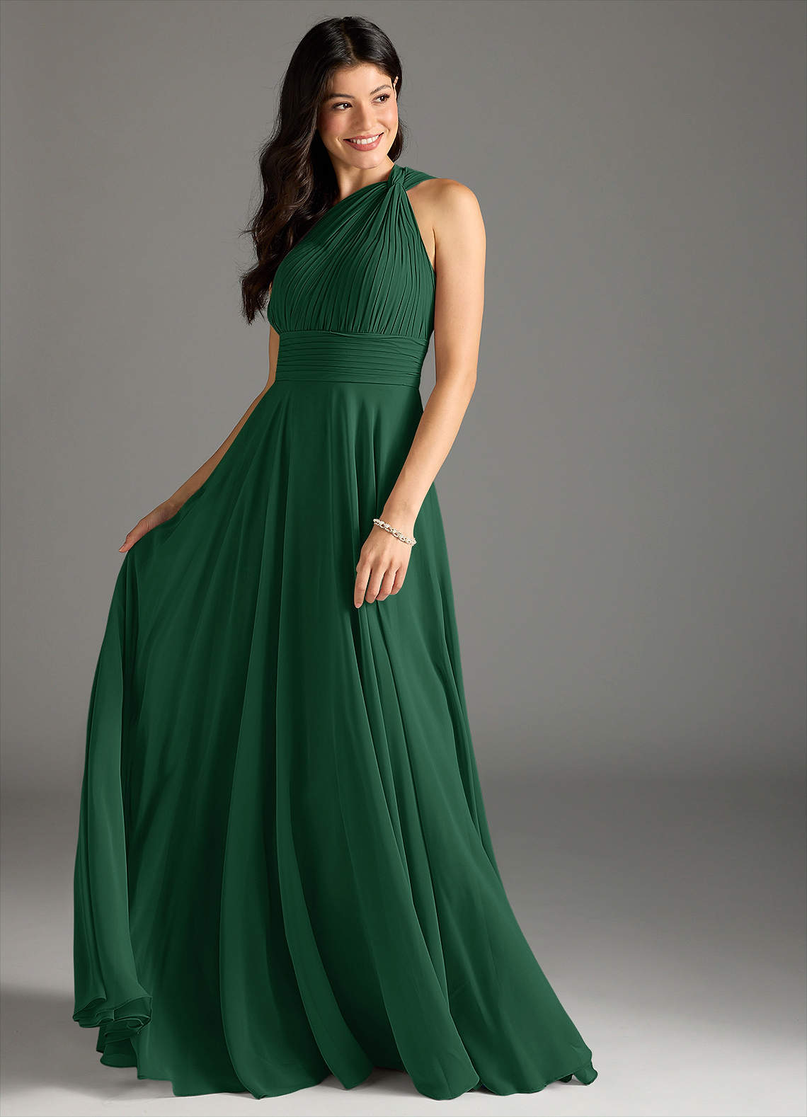 Azazie Charlize Bridesmaid Dresses Dark Green A-Line One Shoulder Chiffon Dress image2