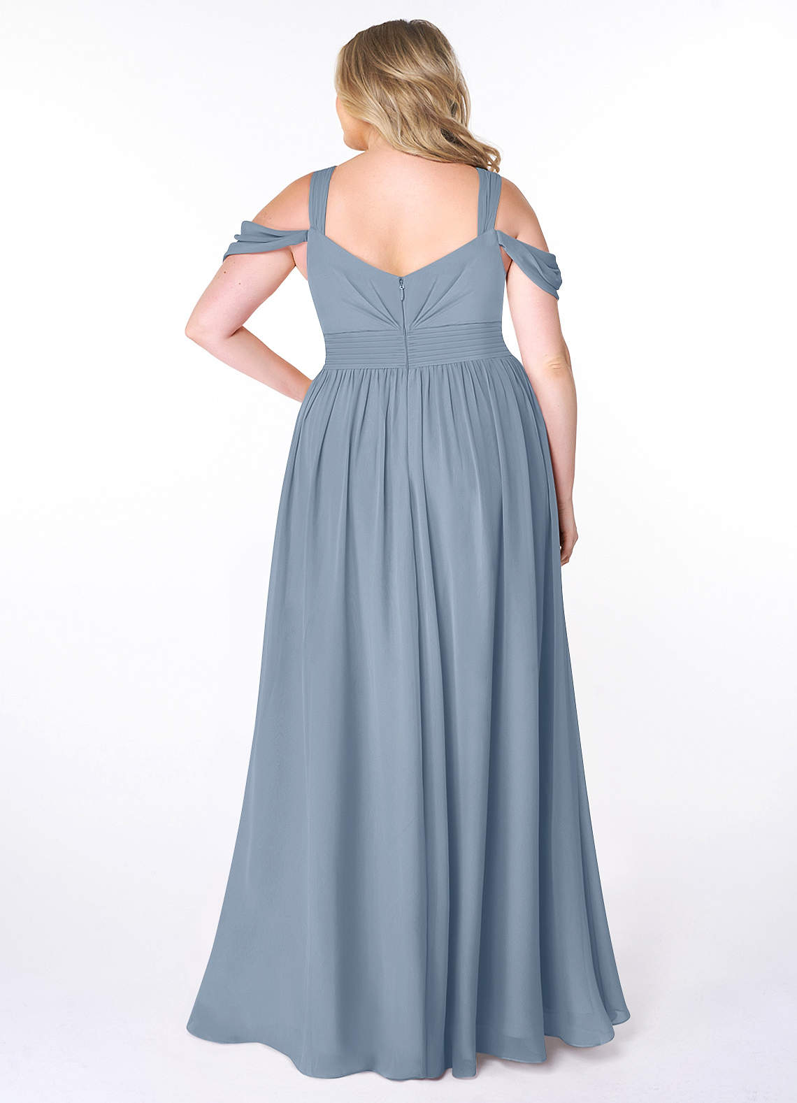 Azazie Lianne Bridesmaid Dresses Dusty Blue A-Line Off the Shoulder Chiffon Dress image1