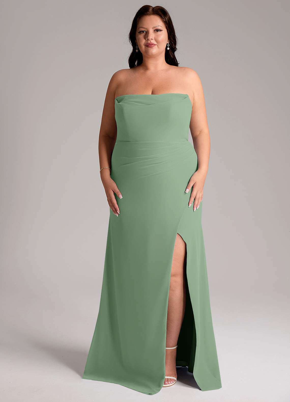 Azazie Leonis Bridesmaid Dresses Matcha Sheath Strapless Chiffon Convertible Dress image10