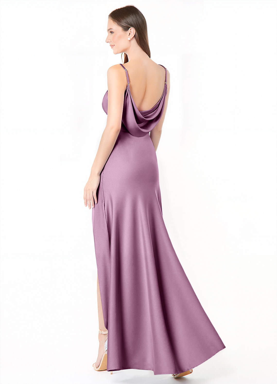 Azazie Alaija Bridesmaid Dresses Wisteria Mermaid Side Slit Stretch Satin Dress image1
