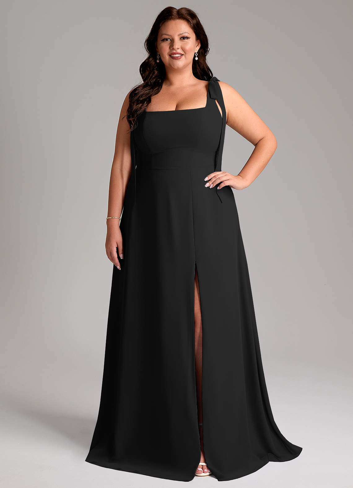 Azazie Debra Bridesmaid Dresses Black A-Line with Pockets Chiffon Convertible Dress image1