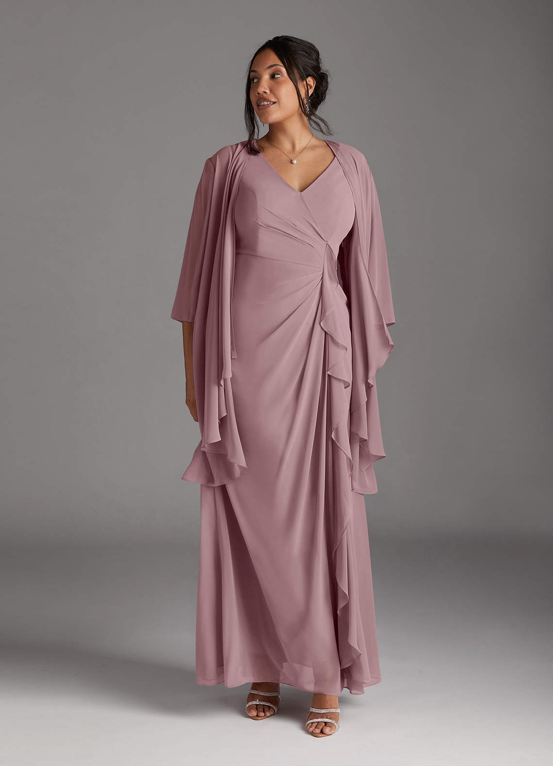 Azazie Manuella Dusty Rose A-Line V-Neck Pleated Chiffon Dress