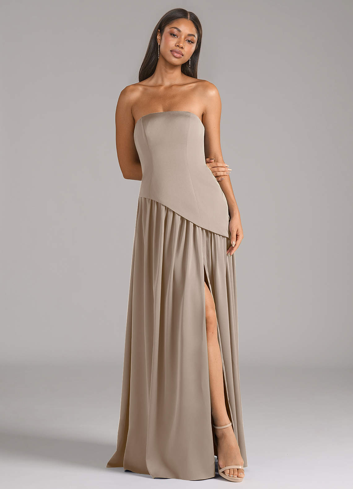 Azazie A-Line Strapless Floor-Length Stretch Satin Bridesmaid Dresses