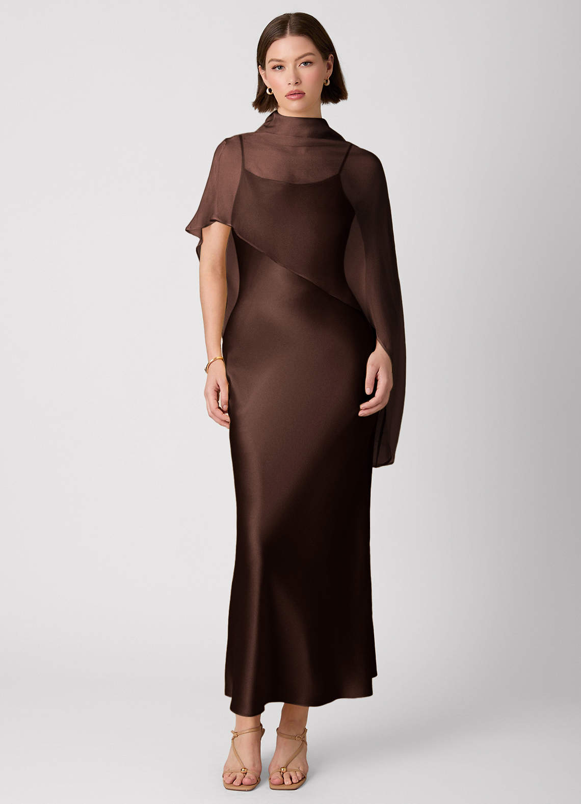 Crystle Espresso 100% Washable Silk Maxi Dress | Azazie