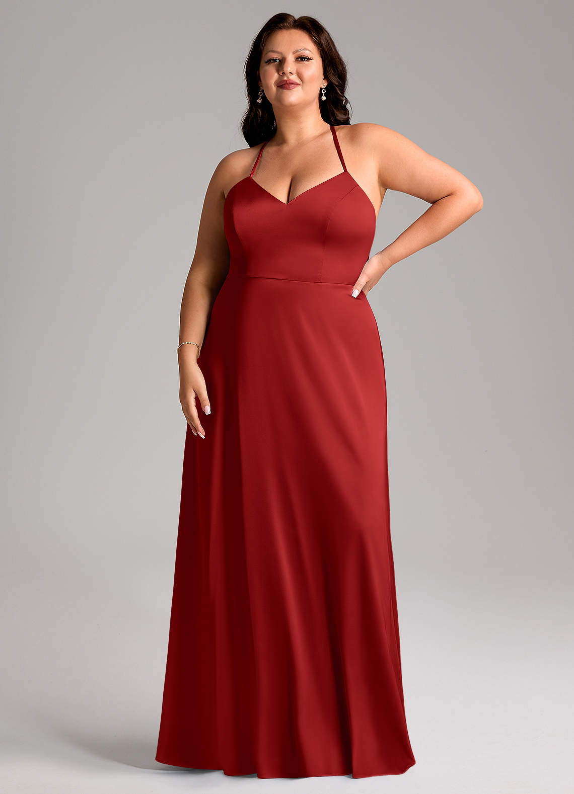 Azazie Mei Abiti da Damigella Abito A-Line in Raso Elasticizzato con Scollo a V Melograno image1