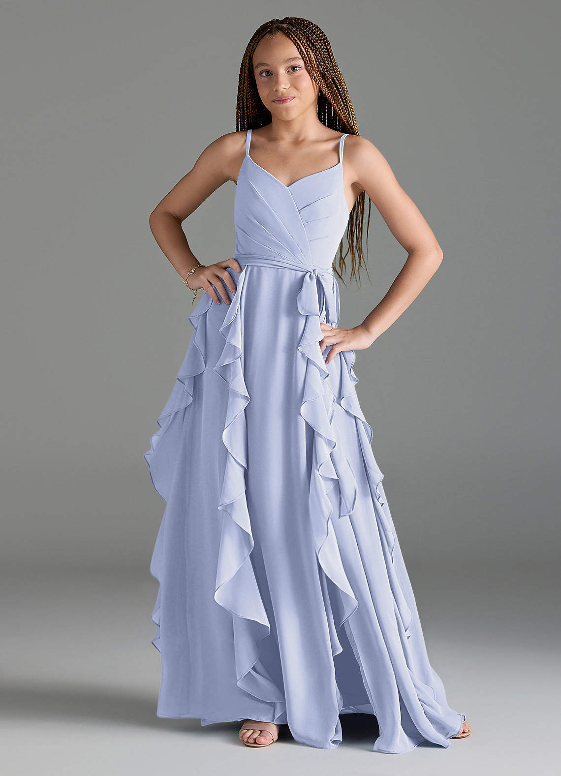 Azazie A-Line/Princess V-Neck Floor-Length Chiffon Junior Bridesmaid Dresses - Lavender Azazie A-Line/Princess V-Neck Floor-Length Chiffon Junior Bridesmaid Dresses - Lavender