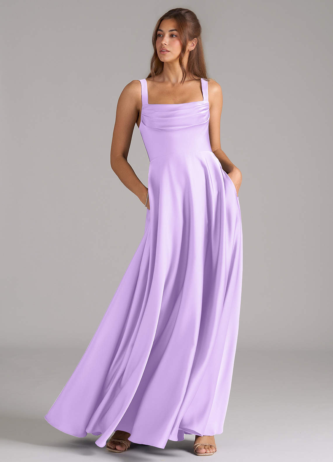 Azazie Shaude Bridesmaid Dresses Lilac A-Line Pleated Stretch Satin Dress image2