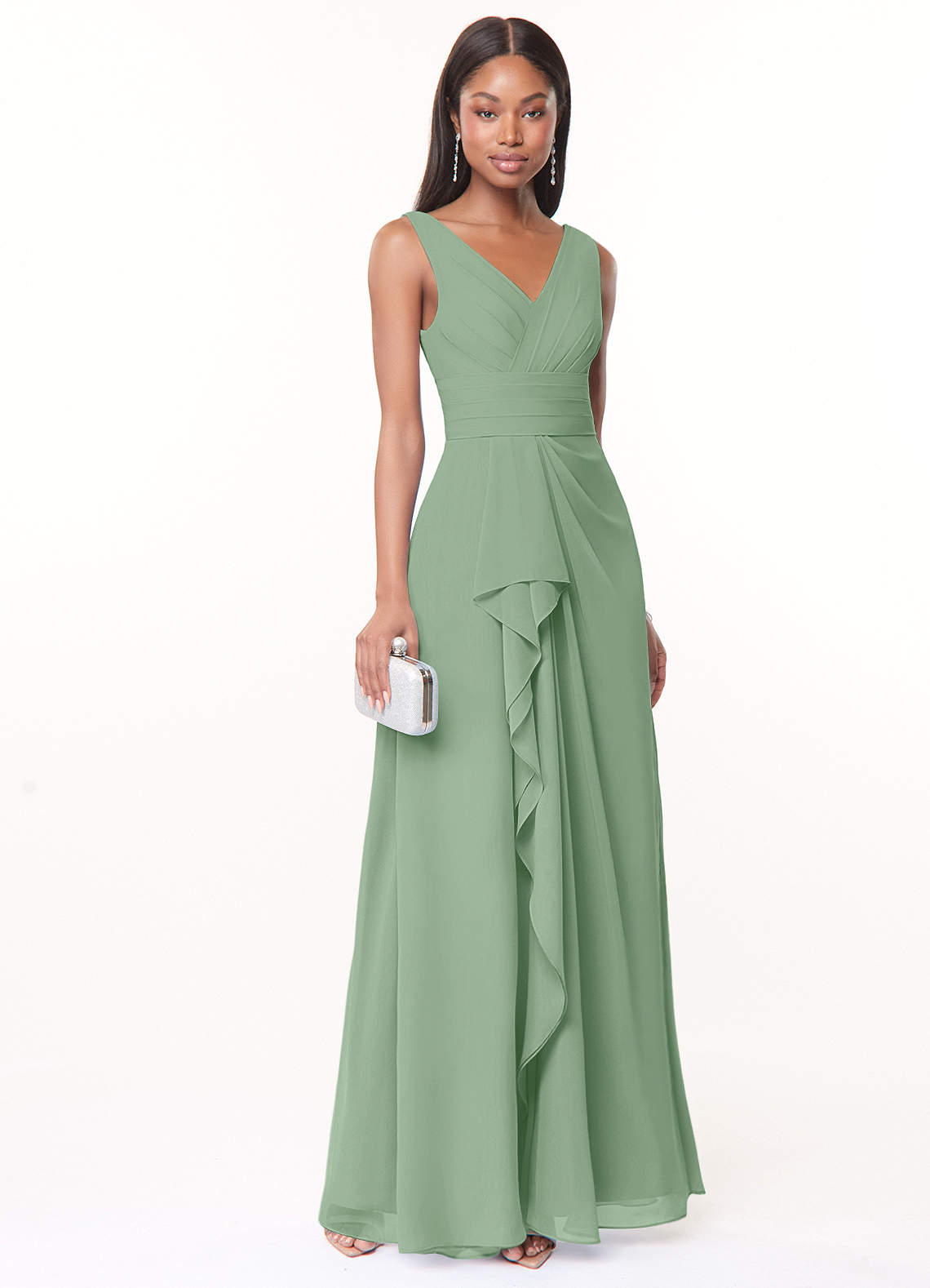 Azazie Julianna Jurken voor bruidsmeisjes Jurk van Chiffon met A-Lijn Matcha image1
