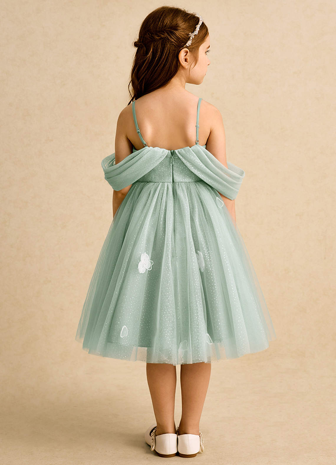 Azazie May Flower Girl Dresses Agave Ball-Gown Pleated Tulle Dress image1