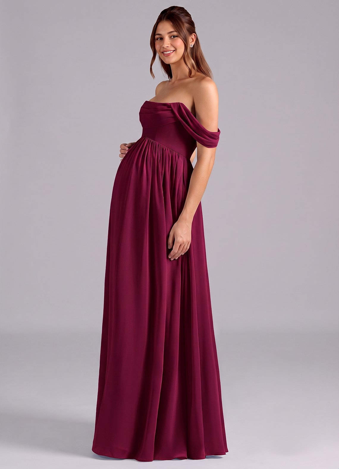 Azazie Saige At-home Try On Dresses A-Line Pleated Chiffon Floor-Length Dress image4
