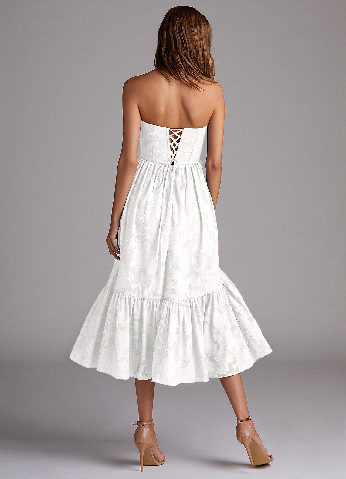 Azazie Delphina Bridesmaid Dresses White A-Line Strapless Floral Burnout Convertible Dress image3