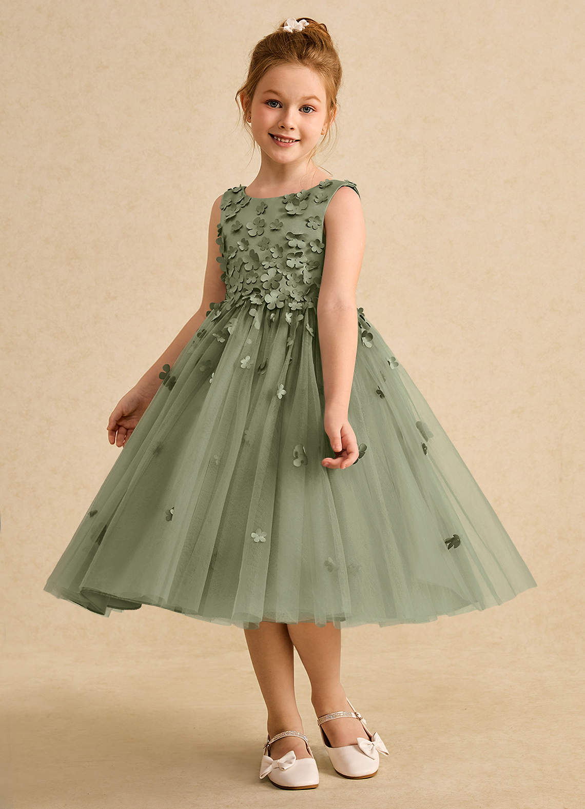 Azazie Lana Flower Girl Klänningar Klä A-Line i Matt satäng Ärmlös image2