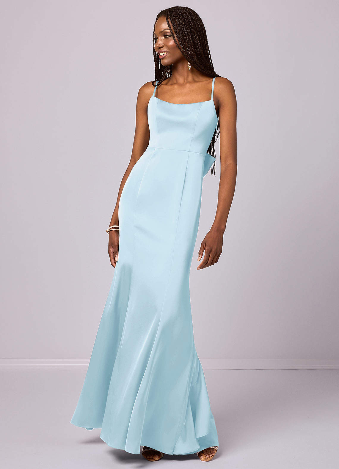 Barbie ♥ Azazie Bridesmaid Dresses Sky Blue Mermaid Bow Stretch Satin Dress image1