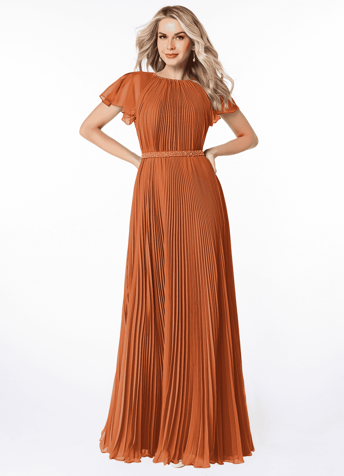 Azazie Kara Modest Bridesmaid Dresses A-Line Pleated Chiffon Floor-Length Dress image1