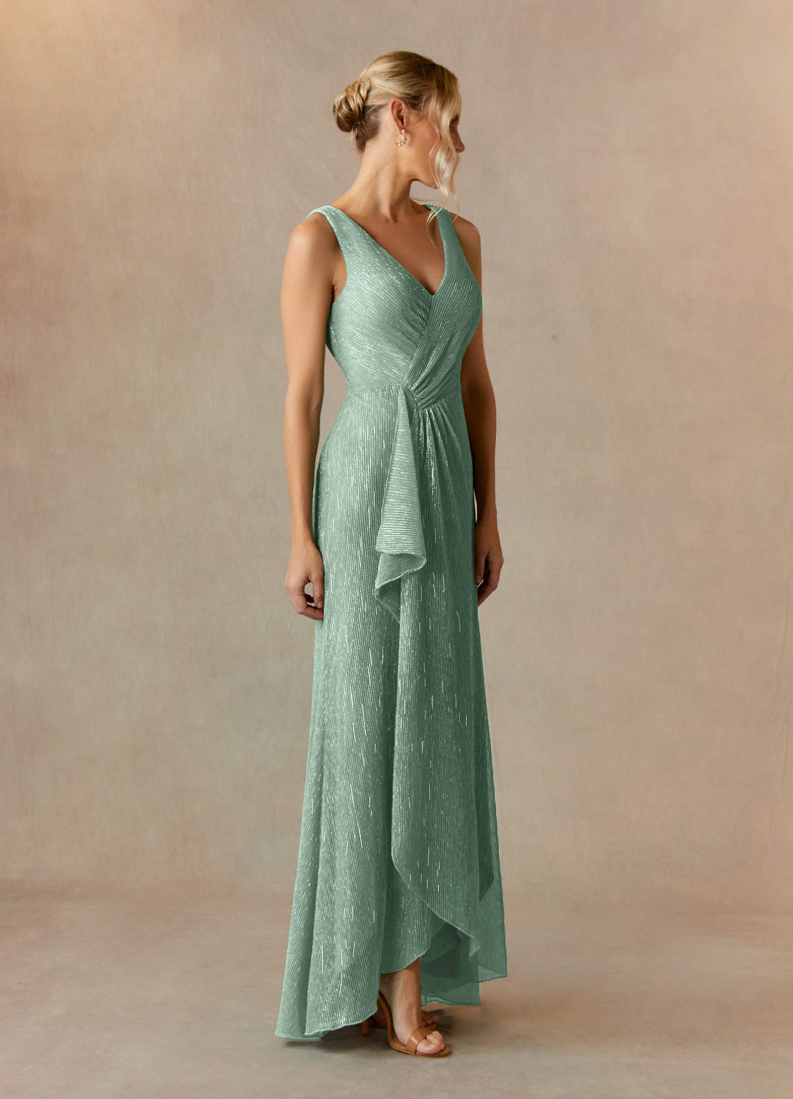 Azazie Tuscon Mother of the Bride Dresses Aquamarine A-Line Ruched Metallic Mesh Dress image5