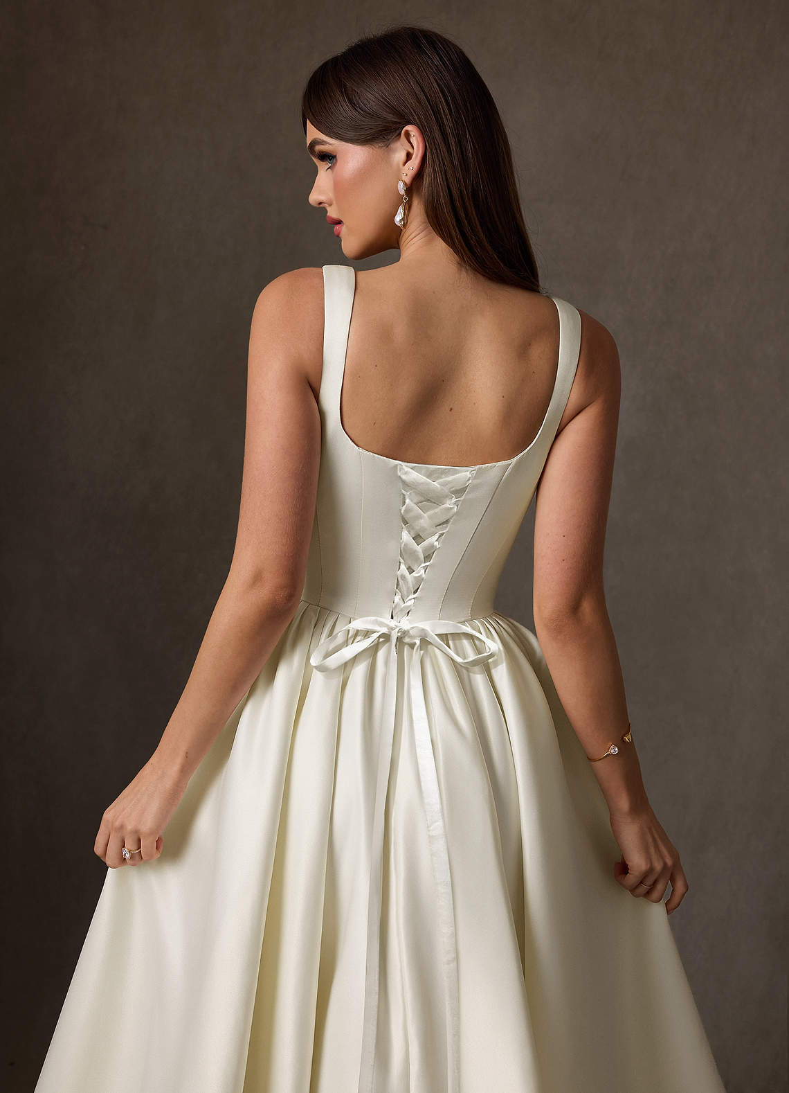 Azazie Verina Wedding Dresses Cream A-Line with Pockets Satin Dress image9