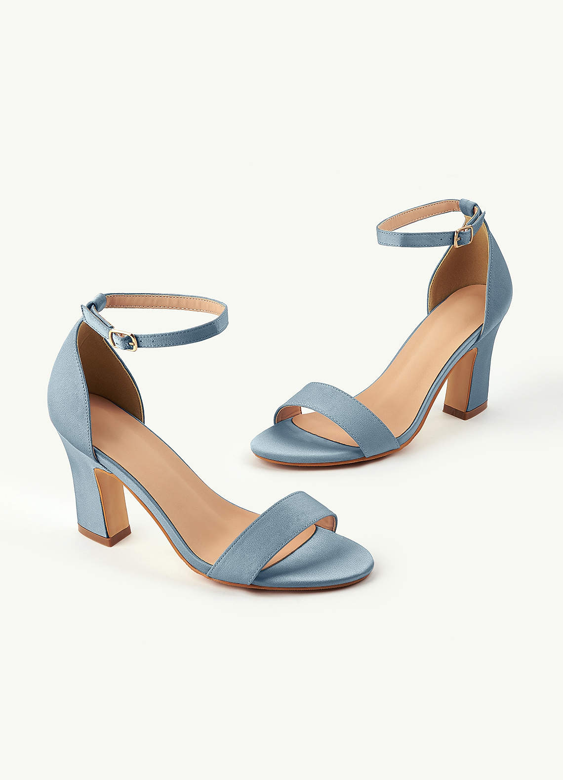 front Matching Color Stretch Satin One Strap Buckle Chunky Heel Sandals