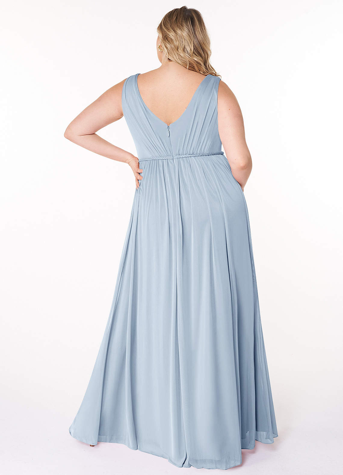 Azazie Tanicia Bridesmaid Dresses A-Line V-Neck Pleated Mesh Floor-Length Dress image1