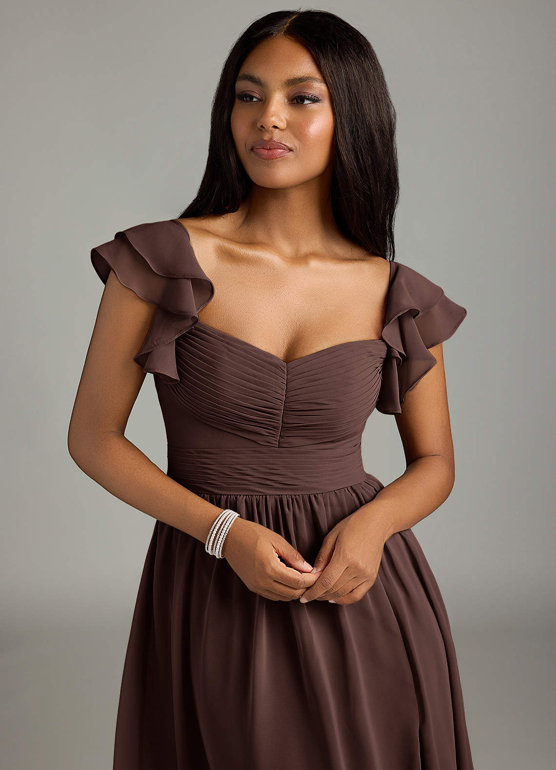 Azazie Anaya Kleider zum Anprobieren zu Hause A-Linie Herzausschnitt Chiffon Kleid Abstrakter Blumenstrauß image5