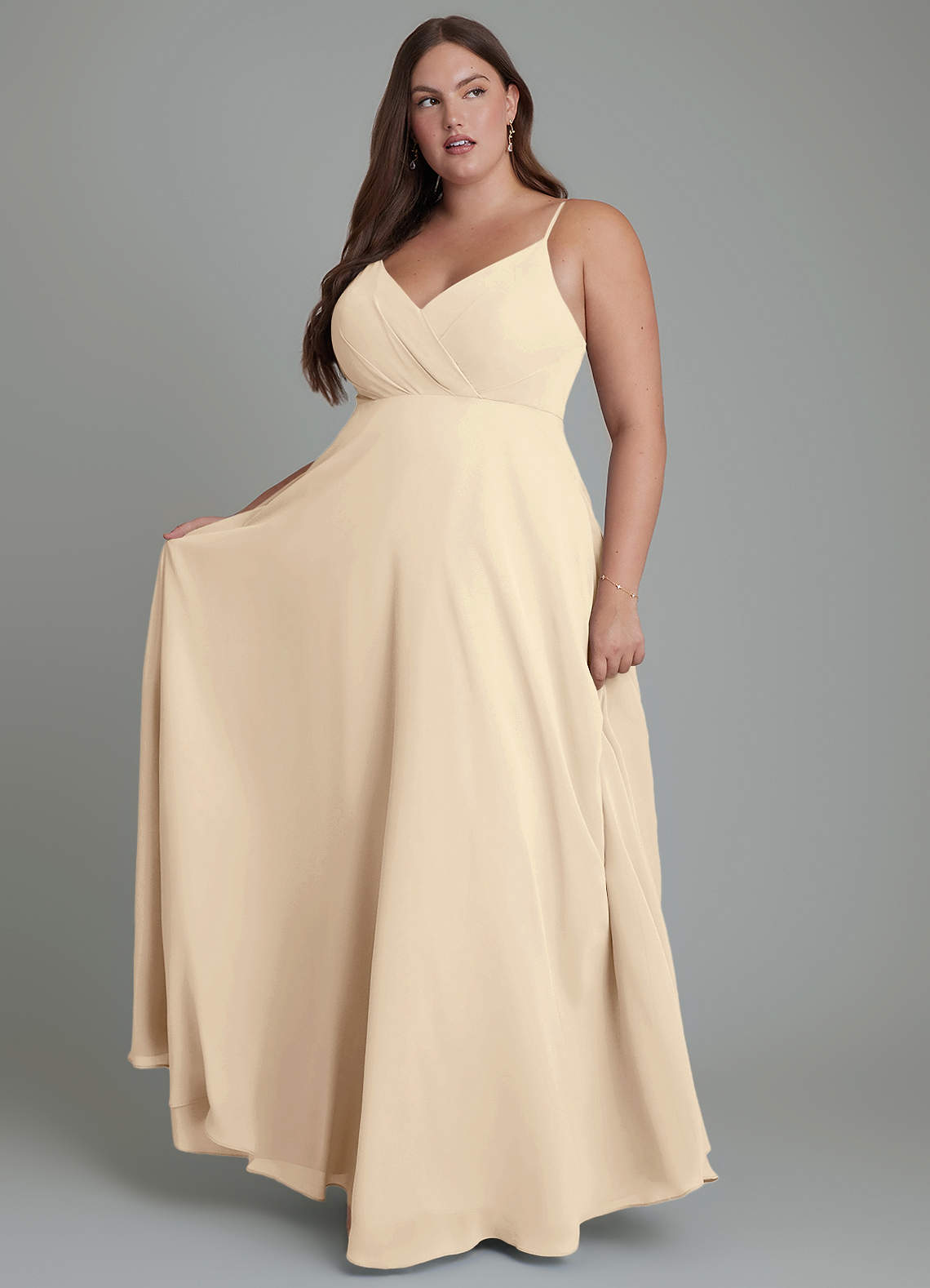 Azazie Amani Brautjungfernkleider A-Linie Plissee Chiffon Kleid Champagner image1