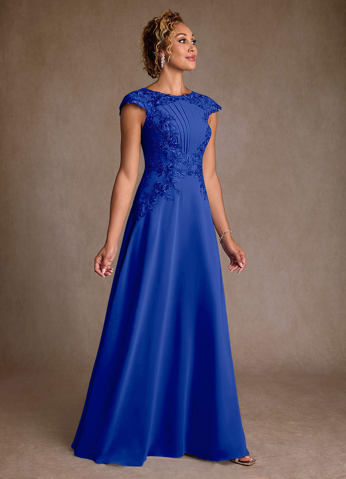 lace royal blue bridesmaid dress Plus Size Royal Blue Bridemaid Dresses Sheer O-Neck Lace Applique TANYA BRIDAL