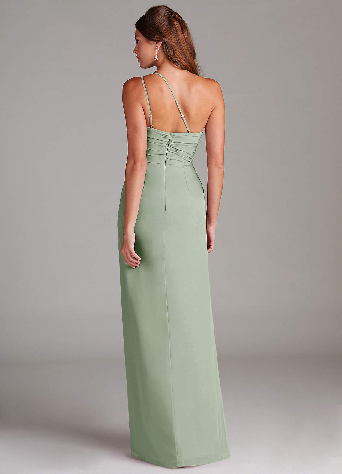 Azazie Eren Bridesmaid Dresses Dusty Sage Sheath One Shoulder Chiffon Dress image6