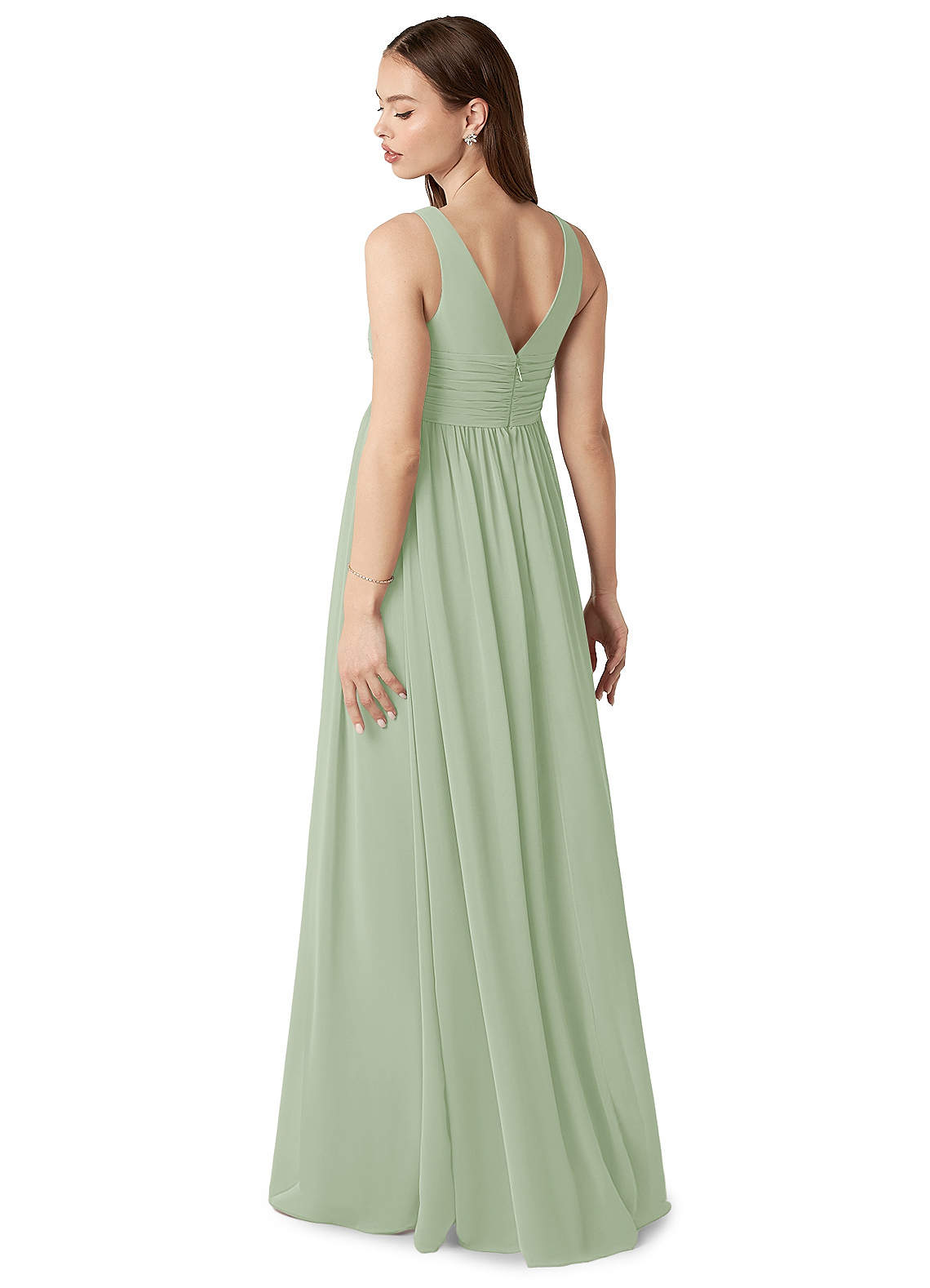 Azazie Yetta Maternity Bridesmaid Dresses A-Line V-Neck Gathered Chiffon Floor-Length Dress image4