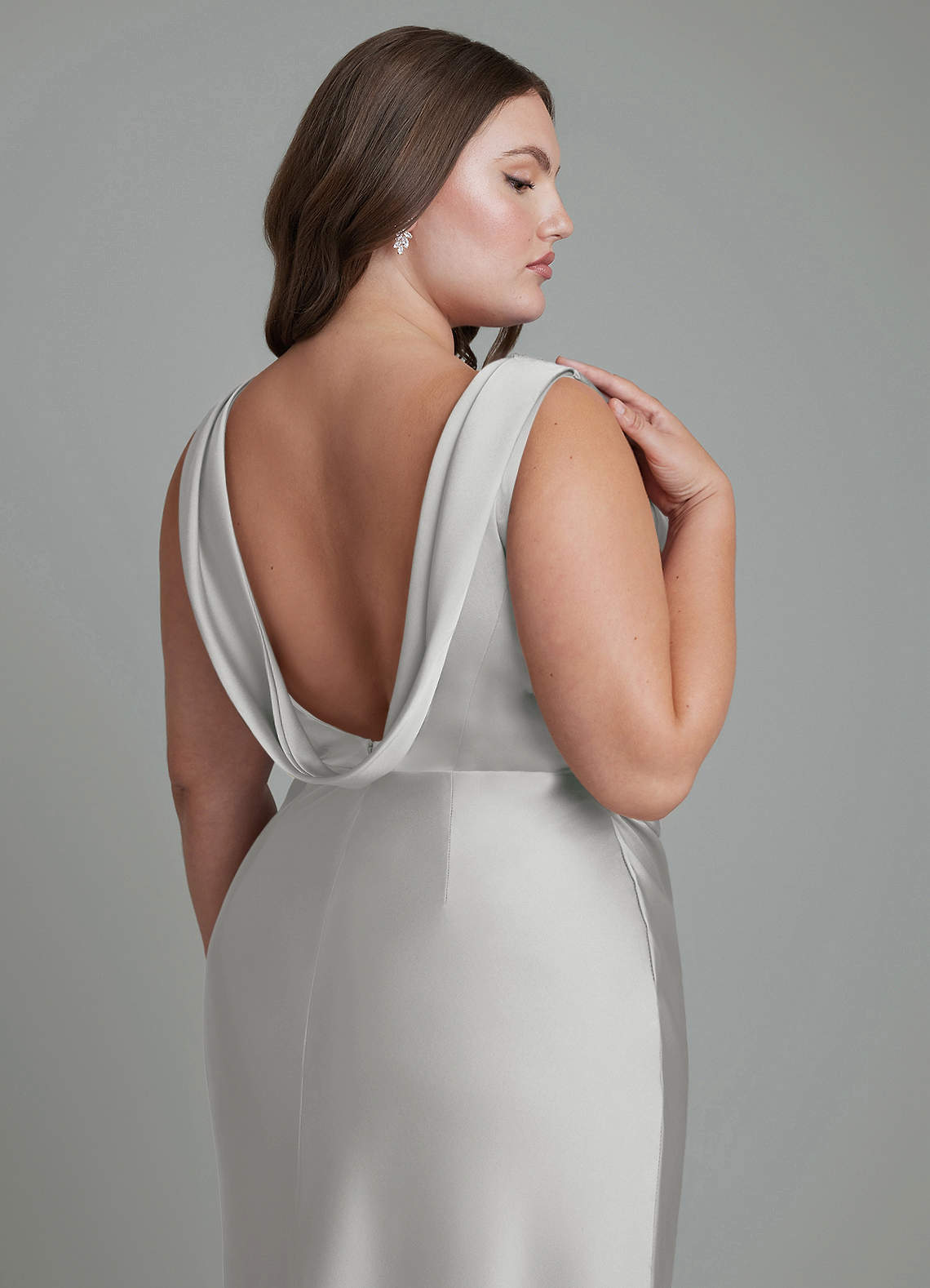 Azazie Kieryn Bridesmaid Dresses Silver Mermaid Pleated Stretch Satin Dress image13