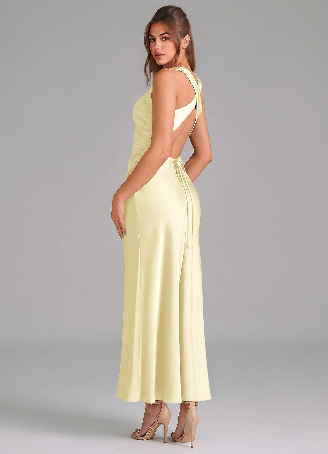 Azazie Evadne Brautjungfernkleider Etui Plissee Stretch-Satin Kleid Zitronensorbet image1