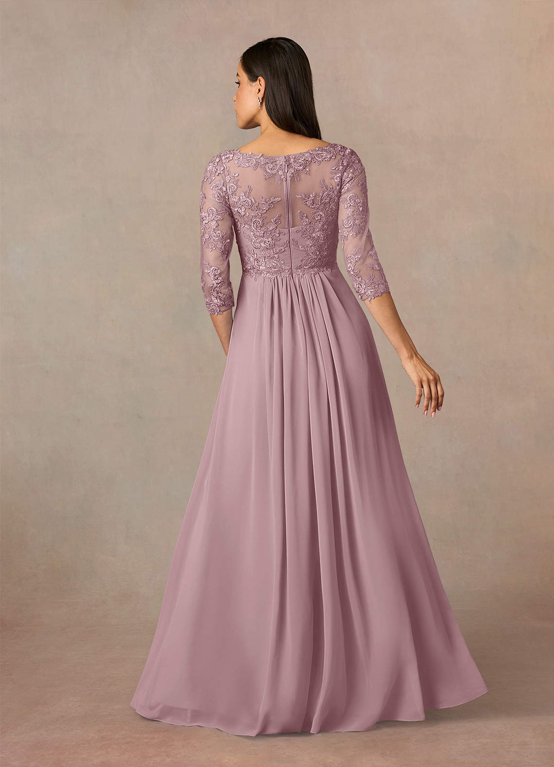 Azazie Hayek Mother of the Bride Dresses Dusty Rose A-Line V-Neck Lace Chiffon Dress image3