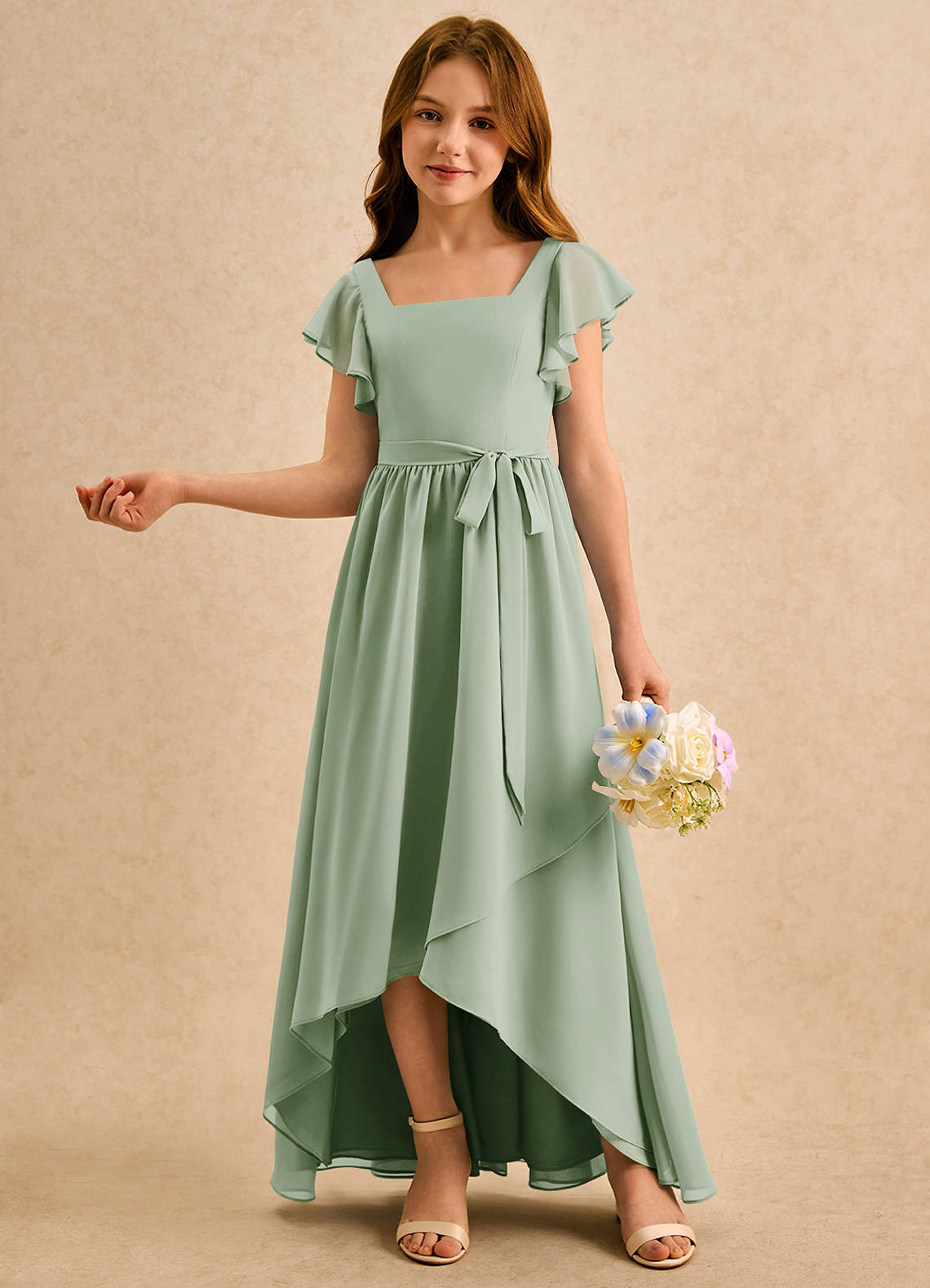 Azazie Milly Girls Formal Flower Girl Klänningar Klä A-Line i Chiffong Plisserad image3