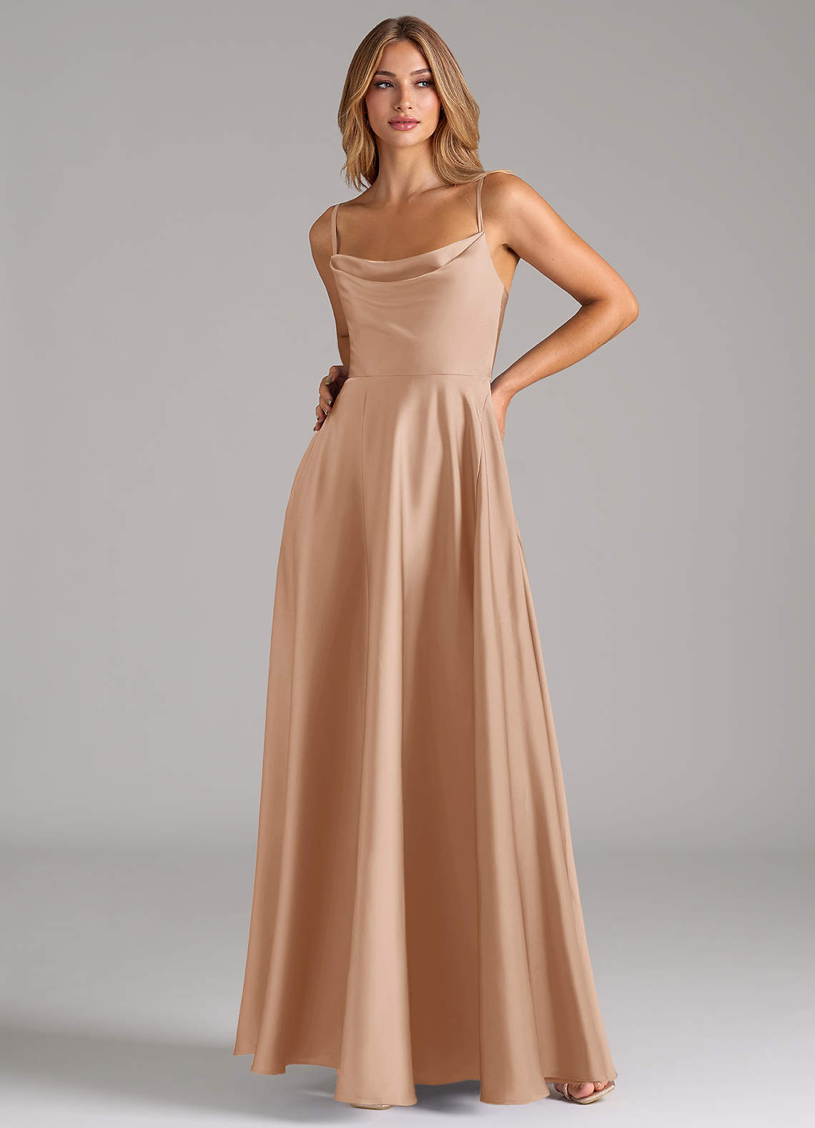 Azazie Elle Bridesmaid Dresses English Rose A-Line Pleated Stretch Satin Dress image4
